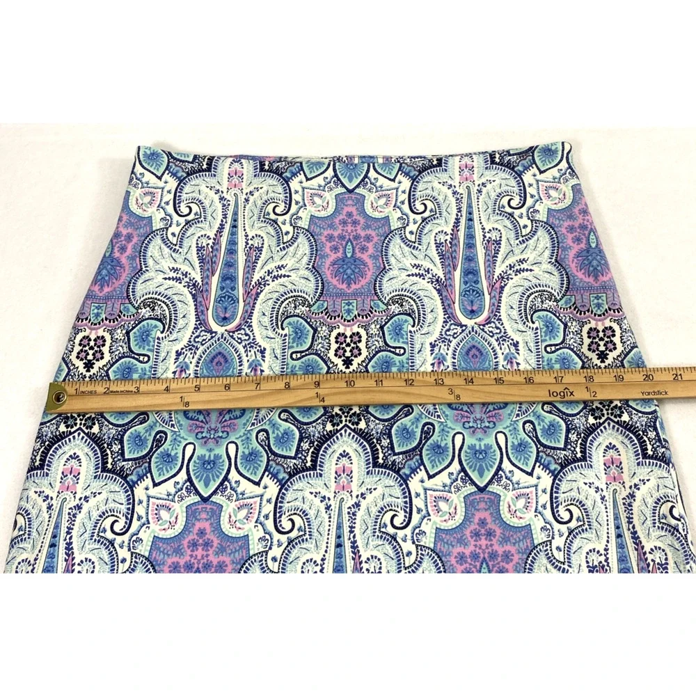 Talbots A Line Skirt Womens Size‎ 12 Blue Pink Artsy Print Cotton Blend Office